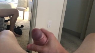Guy jerks off his fat dick and films himself