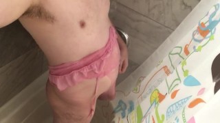 Panties Wedgie! Sissy Belly Bulge, Belly Fingering, Big Ass! Clothed Shower