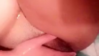 Teen loves squirting on fat dildo