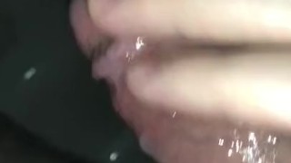 Huge cock has massive cumshot in the shower