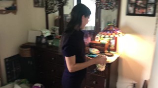 Wife in turtleneck sweater sucking cock with massive facial- viewer request