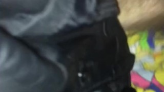 Spraying Cum All Over Smooth Leather Blazer