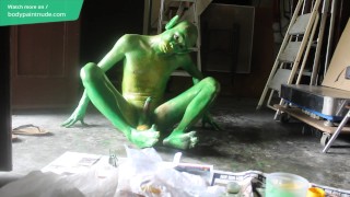 Gay Teen Bodypaint / 19 Years Old Boy Turned into Miserable Green #1