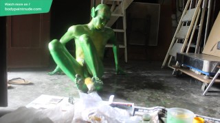 Gay Teen Bodypaint / 19 Years Old Boy Turned into Miserable Green #1