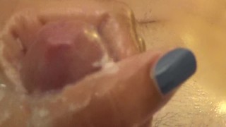 Amazing ice cube handjob massage with ballbusting cumshot