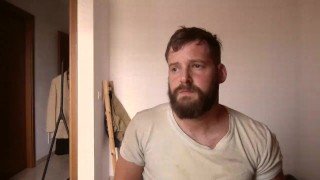 Hot straight bearded guy wank his cock and shows muscles