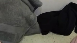 Fat guy jerks little dick until he cums