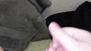 Fat guy jerks little dick until he cums
