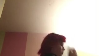 Horny Goth girl stripping and playing with herself