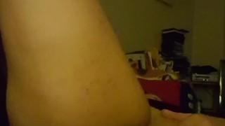 Chubby blonde cums hard from dildo in her ass!