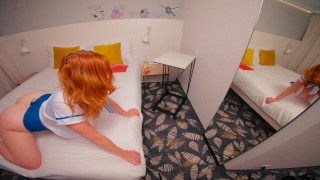 Redhead Stewardess Hairy Pussy Doggystyle Creampie between Flights at Hotel