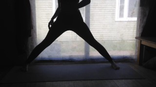 Big booty MILF with short hair at home doing some yoga & stretching - CLIP!