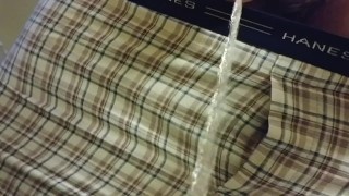 Pissing while jacking off my cock wishing I had a bitchs mouth to piss in