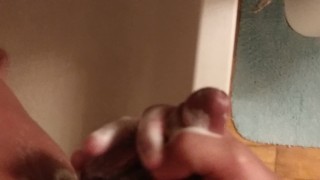 Jacking off and cleaning dick in the shower