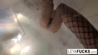 Leya Falcon takes a camera with her into the shower