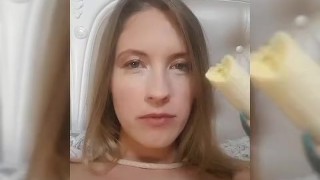 EroticTanya sucking and licking banana -tease before eating iy
