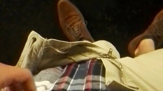 Horny uncut teen jerking and cumming at a public car park