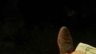 Horny uncut teen jerking and cumming at a public car park