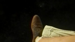 Horny uncut teen jerking and cumming at a public car park