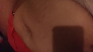 head plays with her pussy with shorts on