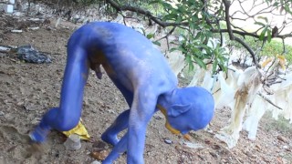 A Blue Digitmon Taking Off His Clothes / Bodypaint / Naked Body Art #1