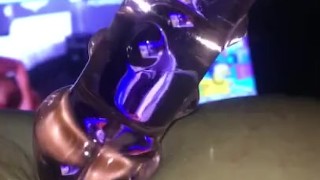 Wifey Neicey Lee bent over with her toys