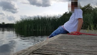 Sagging wet outdoor in lake with clothes