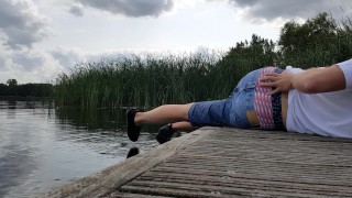 Sagging wet outdoor in lake with clothes