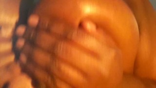 Upclose big tit ebony boob job