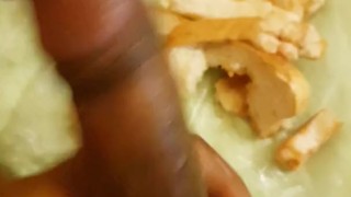 Making sausage rolls with my Dick sausage bread and ketchup.