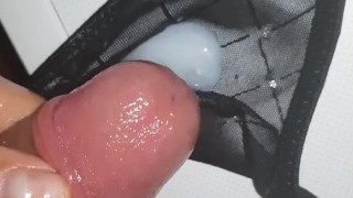 eats own cum from black strings