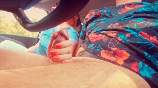 I helped my Driver Relax on a Long RoadTrip | Redhead Car Handjob Cumshot