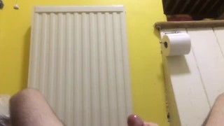 Lubed teen cums on himself in bathroom