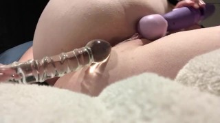 Solo anal cum with Glass dildo