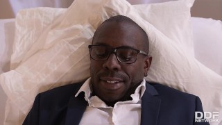 Busty long-haired escort Valentina Ricci sucks big black dick's cumshot