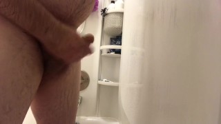 Chubby solo handjob with cum in the shower!