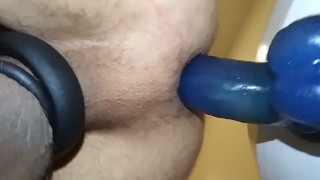 Sneaking to the bathroom to ride big dildo HOT!
