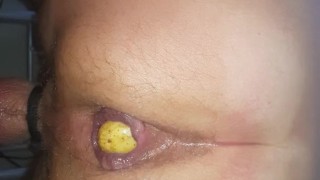 Putting potato in my gaped ass