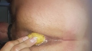 Putting potato in my gaped ass