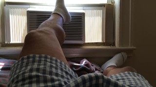 In shorts and socks