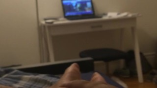 jacking off my eight inch penis while watching porn