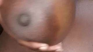 Amateur busty kenyan babe licks own boobs