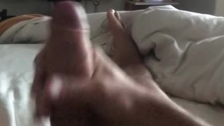 Just a quick morning jerk in bed with a big cumshot