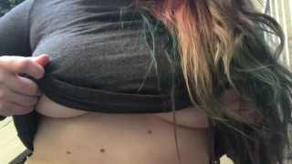 Teen Titty Drop Outside, Almost Caught