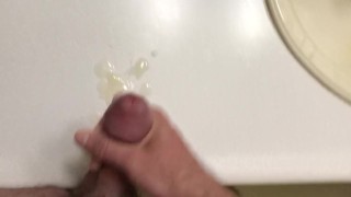 Boy Jerks Off Cum in College Dorm Bathroom