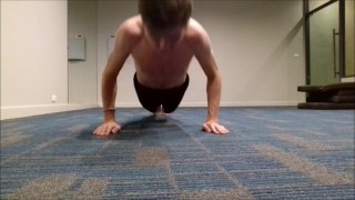 Teen after a workout in the gym and pool, jerking off his cock in a public sauna