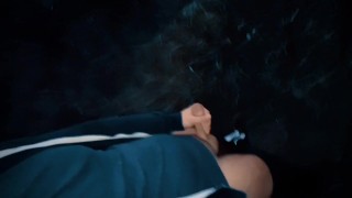 Public jerk off. Cumshot in the nature