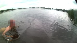 Risky naked outdoor swim in lake with soft dick (no cum)