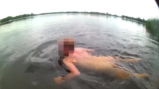 Risky naked outdoor swim in lake with soft dick (no cum)