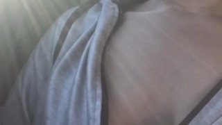 Driving around with my big tits out